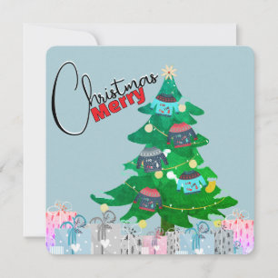 Cute Watercolor Christmas Tree Merry Christmas  Holiday Card