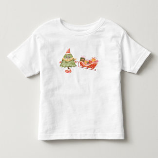 Cute Watercolor Christmas Tree Pulling Sleigh Gift Toddler T-Shirt