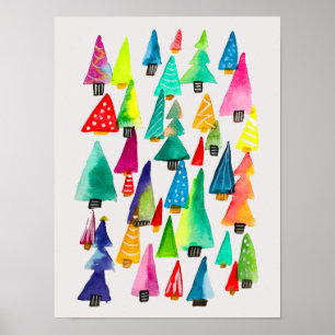 Cute watercolor Christmas trees Poster