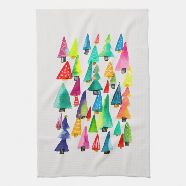 Cute watercolor Christmas trees Tea Towel (Vertical)