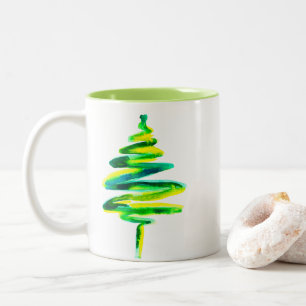 Cute watercolor Christmas trees Two-Tone Coffee Mu Mug