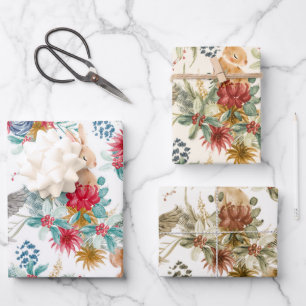 Cute Watercolor Christmas Woodland Animals Pattern Wrapping Paper Sheet