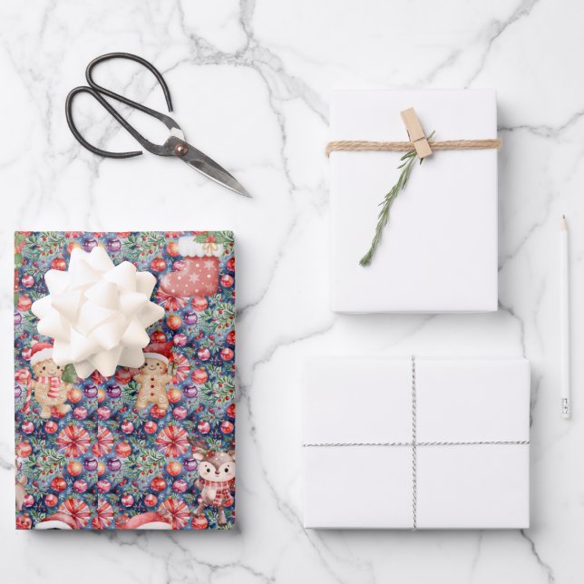 Cute Watercolor Christmas Wrapping Paper | Santa,  (Front)