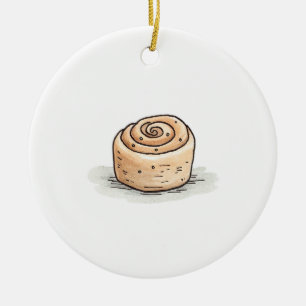 Cute Watercolor Cinnamon Roll Ceramic Ornament