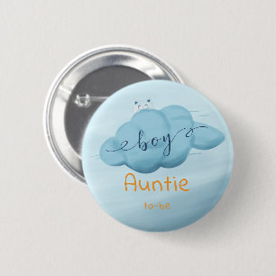 Cute Watercolor Cloud Baby Boy Shower Auntie-to-be 6 Cm Round Badge