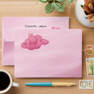 Cute Watercolor Cloud Baby Girl Shower Envelope