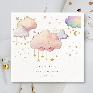 Cute Watercolor Cloud Star Baby Girl Shower Napkin