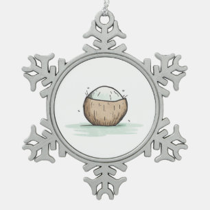 Cute Watercolor Coconut Snowflake Pewter Christmas Ornament