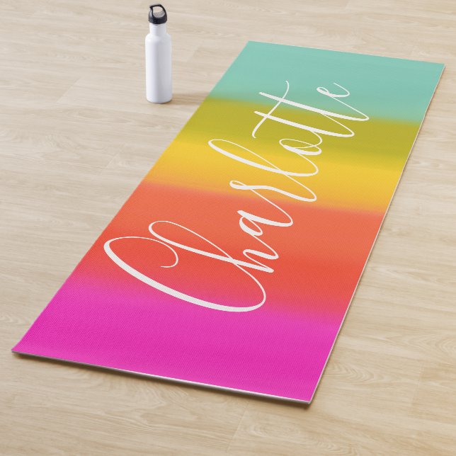 Cute Watercolor Colour Block Personalised Name Yoga Mat (In Situ)