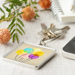 Cute watercolor colourful balloons key ring