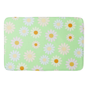 Cute watercolor colourful Daisy Pattern Green Bath Mat