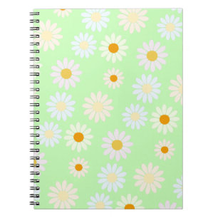 Cute watercolor colourful Daisy Pattern Green Notebook