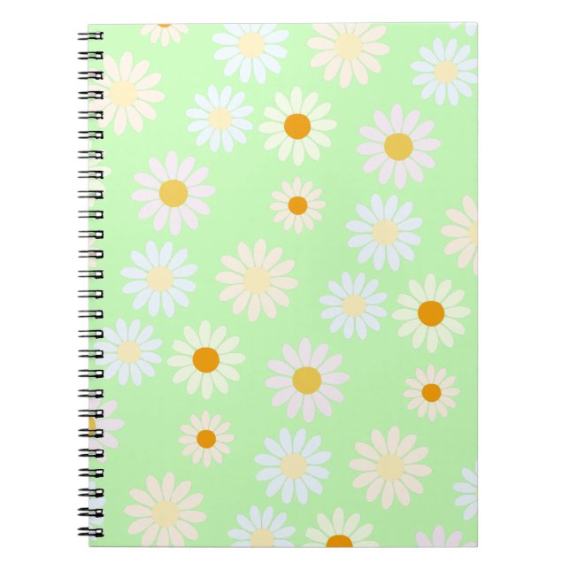 Cute watercolor colourful Daisy Pattern Green Notebook (Front)