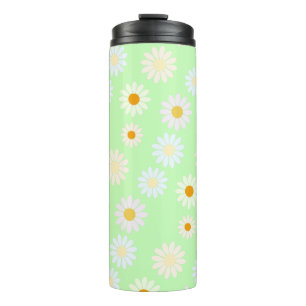Cute watercolor colourful Daisy Pattern Green Thermal Tumbler