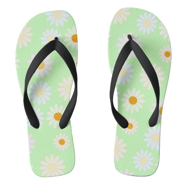 Cute watercolor colourful Daisy Pattern Green Thongs (Footbed)