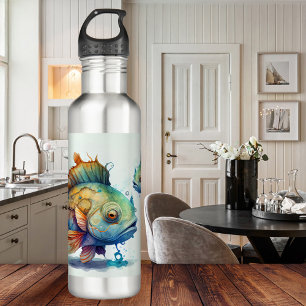 Cute Watercolor Colourful Fishes Water Bottle