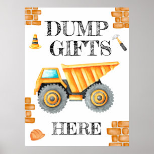 Cute Watercolor Construction Birthday Poster