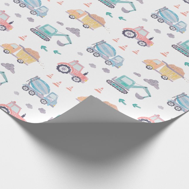 Cute Watercolor Construction Trucks Wrapping Paper (Corner)