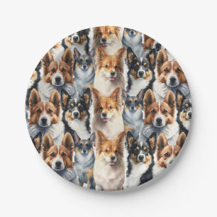 Cute Watercolor Corgi Dog Pattern Paper Plate