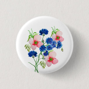 Cute watercolor cornflowers 3 cm round badge