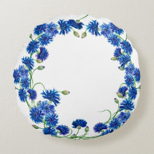 Cute watercolor cornflowers round cushion