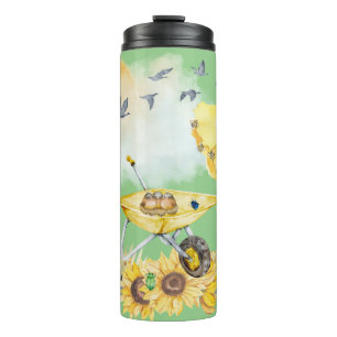 Cute Watercolor Cottagecore Yellow on green   Thermal Tumbler
