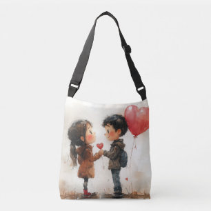 Cute Watercolor Couple Heart Balloon Romantic Love Crossbody Bag