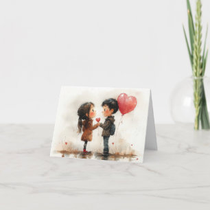 Cute Watercolor Couple Heart Balloon Romantic Love Thank You Card