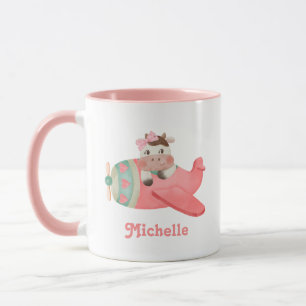 Cute Watercolor Cow in Aeroplane Mug