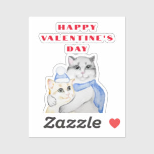 Cute watercolor cuddly cats on Valentine's Day