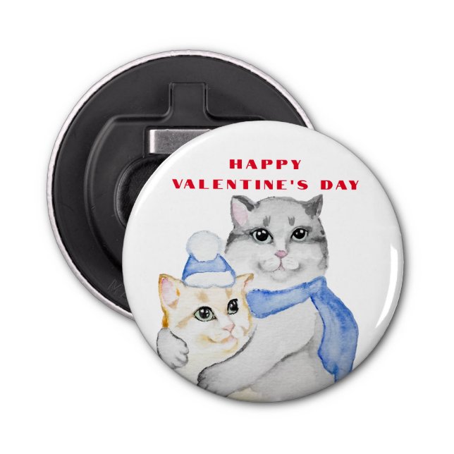 Cute watercolor cuddly cats on Valentine's Day Bottle Opener (Front)