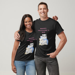 Cute watercolor cuddly cats on Valentine's Day T-Shirt