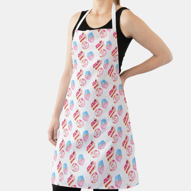Cute Watercolor Cupcake Cake Doughnut Bakery Apron (Insitu)