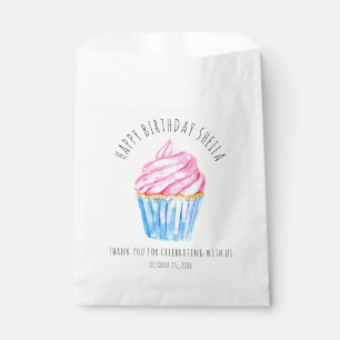 cute watercolor cupcake pink icing sweet favour bag