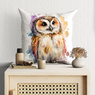 Cute Watercolor Cute Owl Woodland Cushion