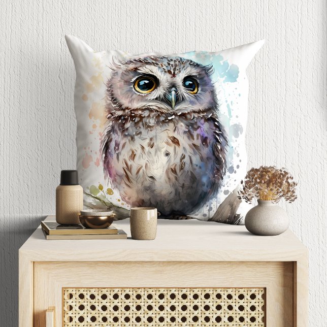 Cute Watercolor Cute Owl Woodland Cushion (Creator Uploaded)