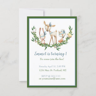 Cute watercolor deer baby birthday party invitation
