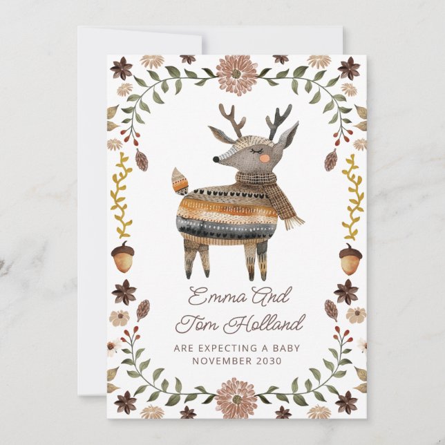 Cute Watercolor Deer Knitted Sweater Pregnancy Announcement (Front)