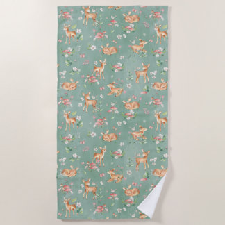 Cute Watercolor Deer Pattern Beach Towel