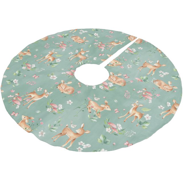 Cute Watercolor Deer Pattern Brushed Polyester Tree Skirt (Angled)