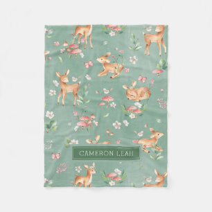 Cute Watercolor Deer Pattern Fleece Blanket