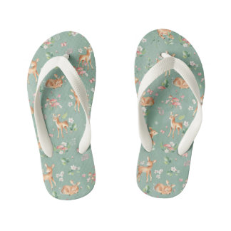 Cute Watercolor Deer Pattern Kid's Thongs