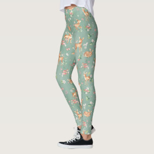 Cute Watercolor Deer Pattern Leggings