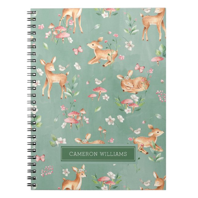 Cute Watercolor Deer Pattern Notebook (Front)