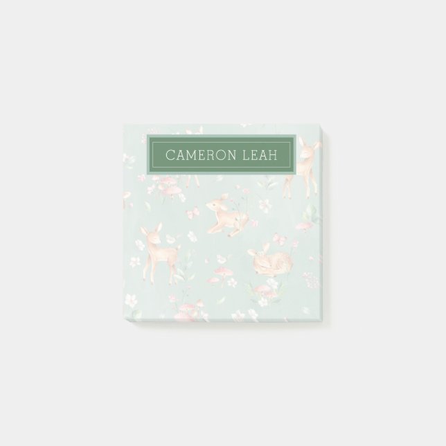 Cute Watercolor Deer Pattern Post-it Notes (Front)