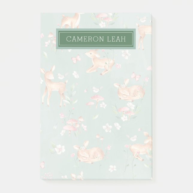 Cute Watercolor Deer Pattern Post-it Notes (Front)