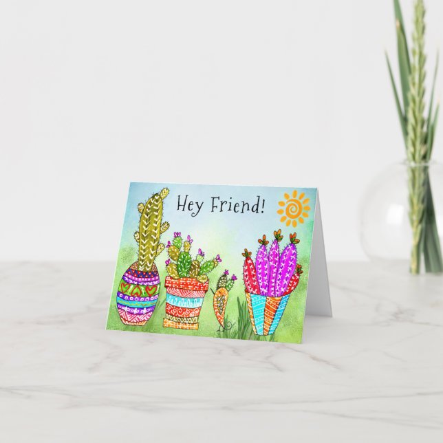 Cute Watercolor Desert Cacti Greeting Card (Front)