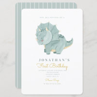 Cute Watercolor Dino First Birthday 1st Birthday