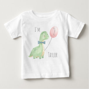 Cute Watercolor Dinosaur 2 Year Old Birthday Baby T-Shirt
