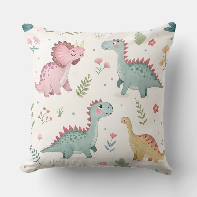 Cute Watercolor Dinosaur Baby Cushion (Front)
